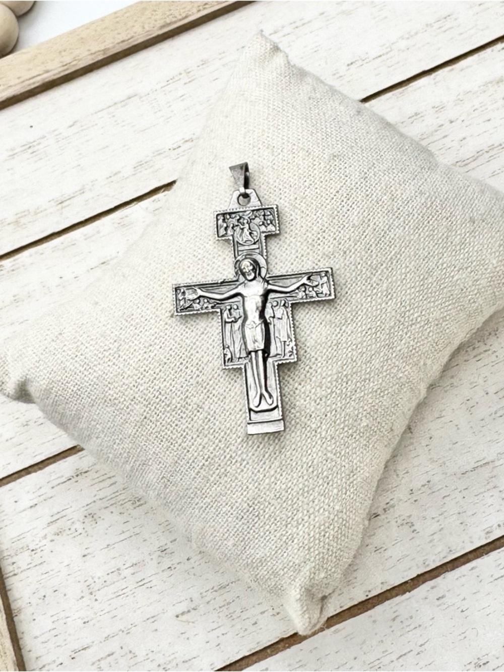 Vintage San Damiano Cross Blessings of St. Francis of Assisi Silver Toned